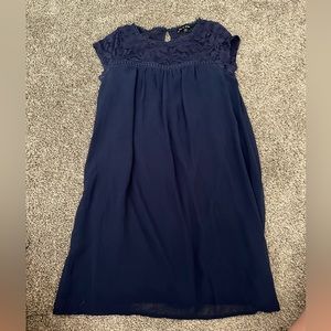 Blue simple dress with lace top.